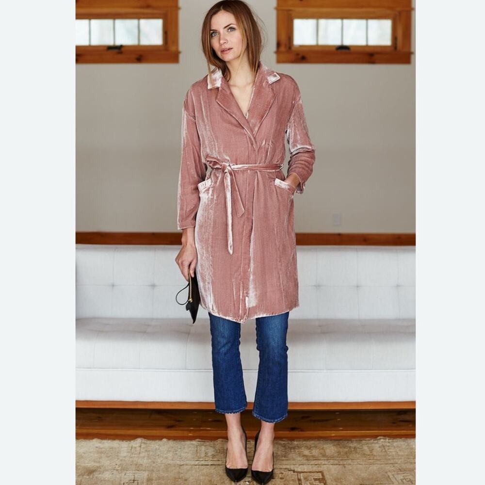 Emerson Fry Studio Coat In Blush Velvet Size 2 Belted Pockets Silk Blend Velvet - Picture 1 of 14